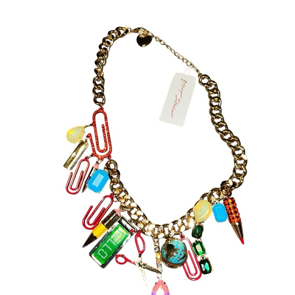 NWT Betsey Johnson Teacher Supplies Back to school Gold Tone Charm Necklace